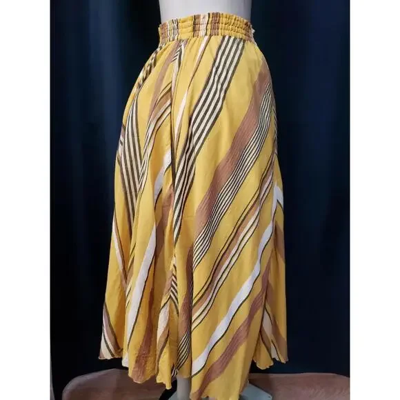 NE QUITTEZ PAS Striped Midi mustard Size S Womens midi Skirt #CB4 - Picture 9 of 12